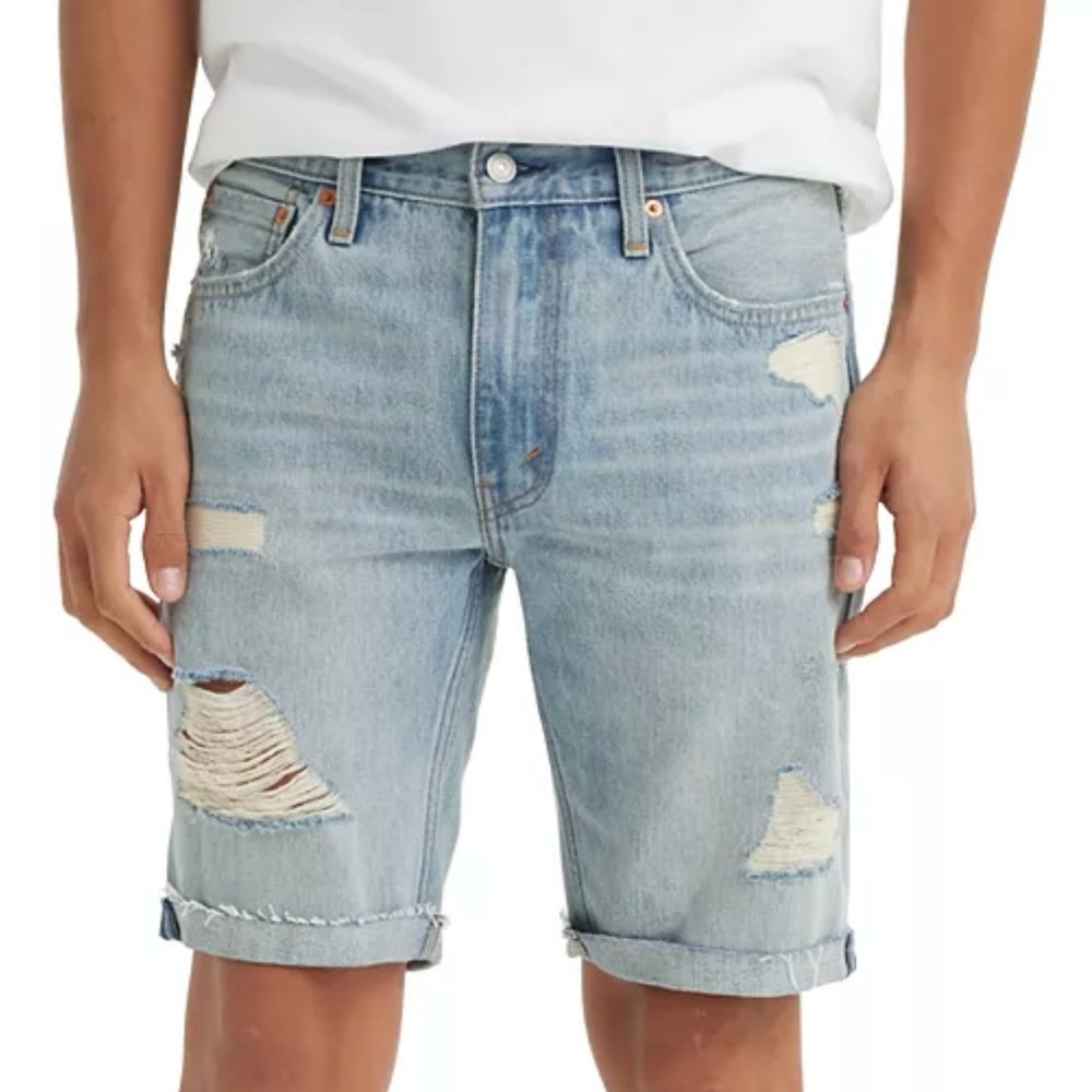 Levi's Men's Light Blue Distressed Denim Shorts